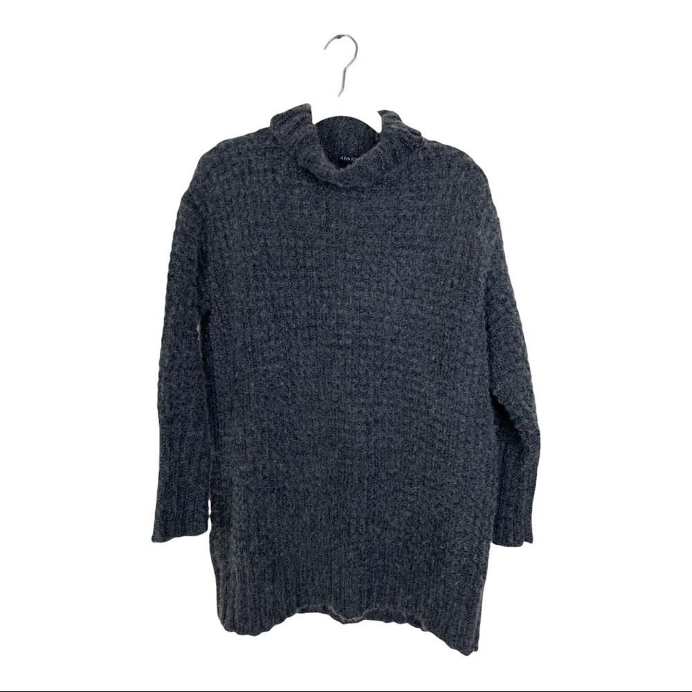 Eileen Fisher Size Medium Dark Grey Wool Cashmere Silk Blend Turtleneck Sweater